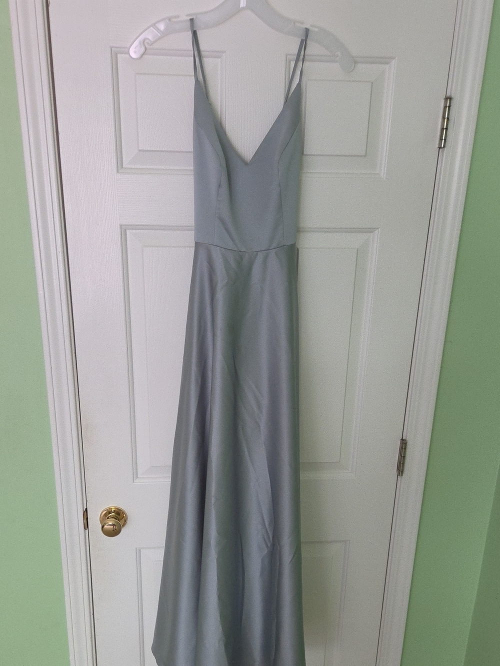 Db Studio Elegant Dusty Sage Spaghetti Strap Evening Dress